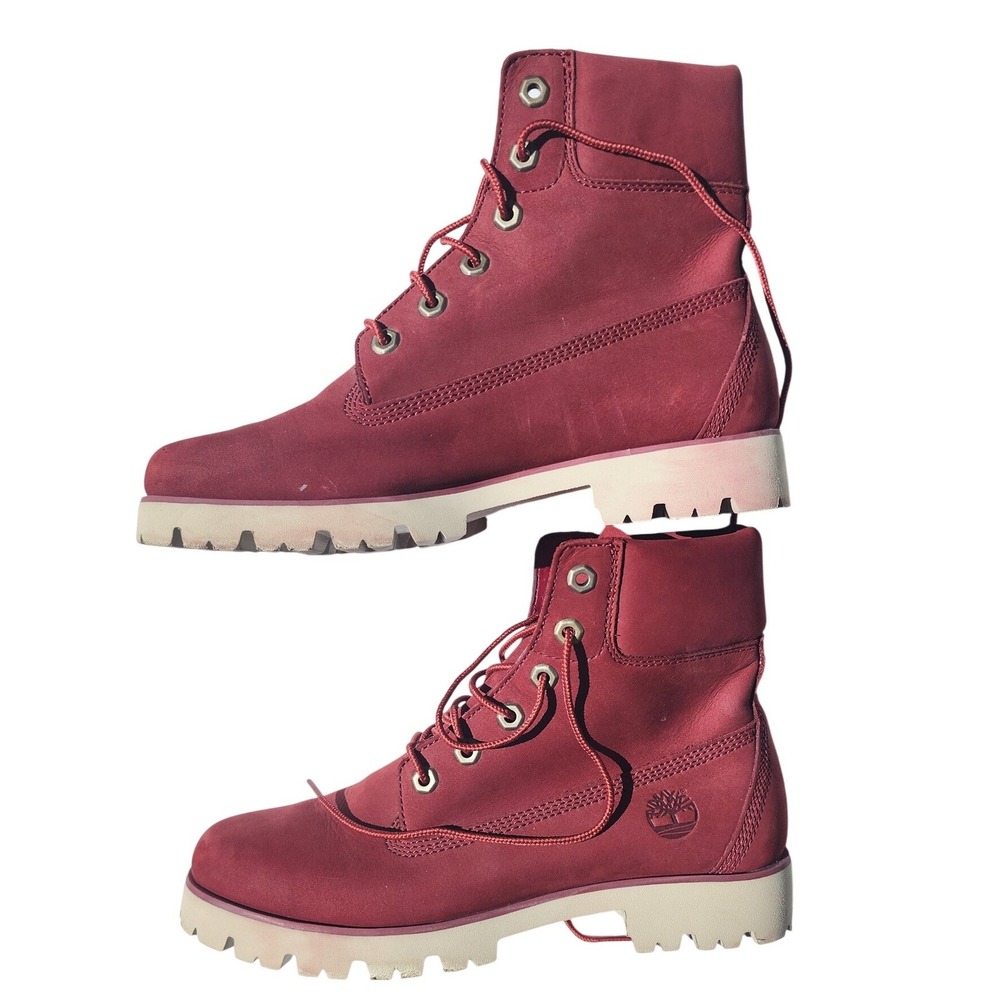 Timberland Premium 6 Inch Burgundy Nubuck Leather Waterproof Boots A1UKV Women 9